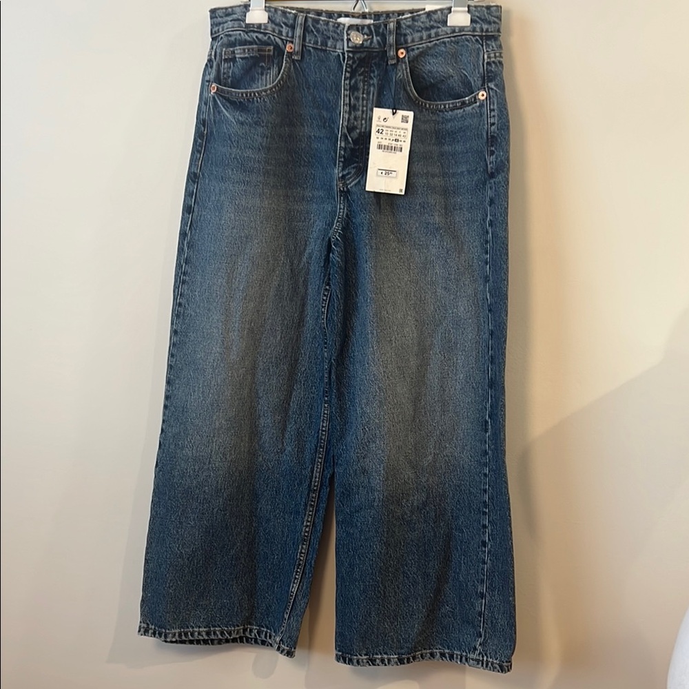 Zara Blue Flare Wide Leg Jeans